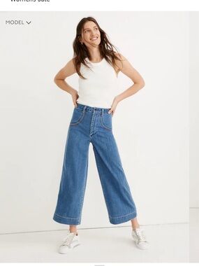 Madewell Emmet size 25 Wide Leg Blue Jeans with Rainbow Stitching